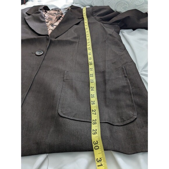 Susan Graver Denim Boyfriend Jacket Women's XL Brown Blazer Leopard Print Lining - Picture 14 of 14